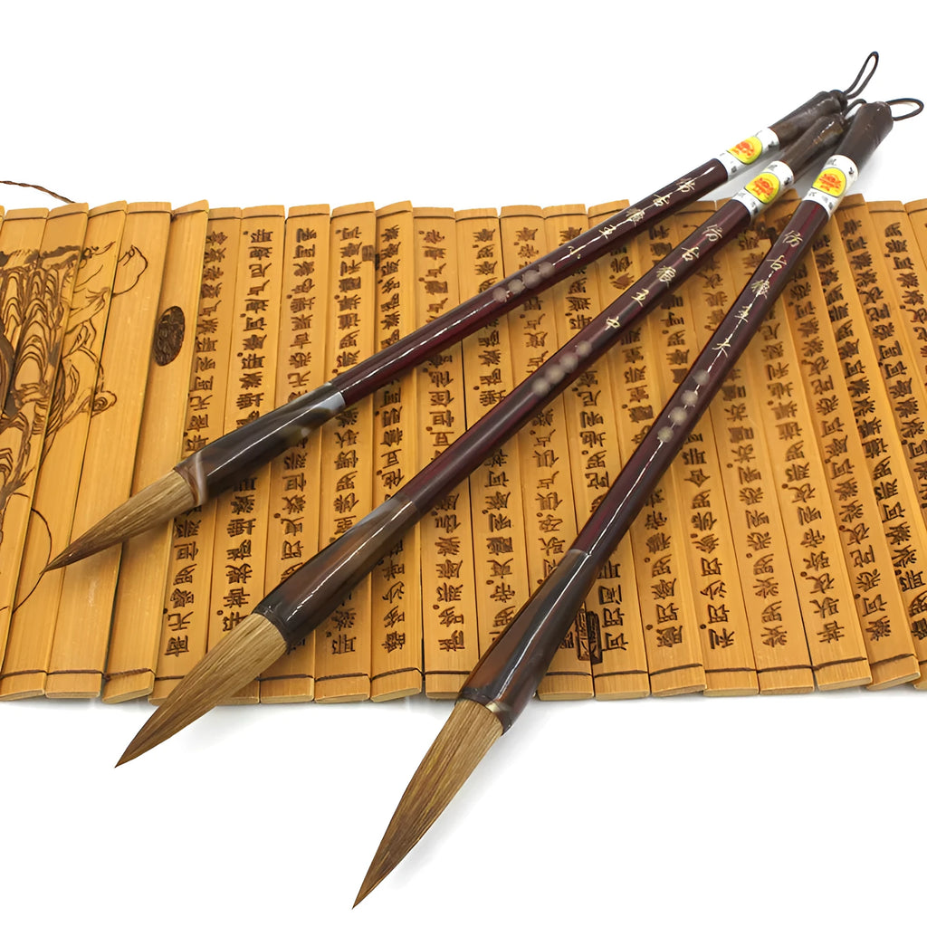 Wolf Hao traditional Chinese calligraphy brush with wolf hair bristles and steel rod ferrule.