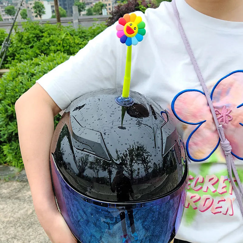 Yellow sunflower silicone decoration with suction cup for helmet mounting