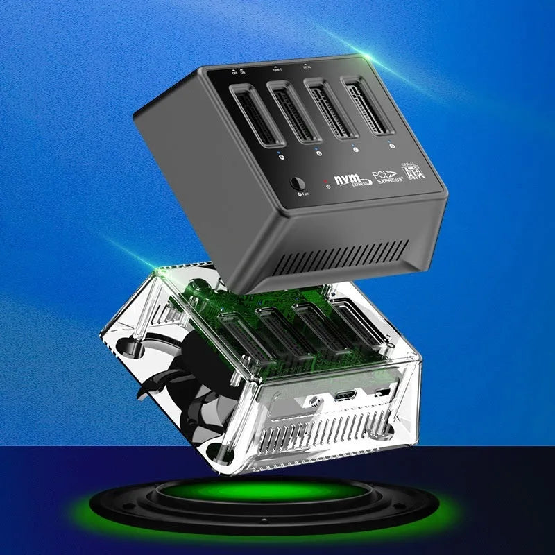 M2 dual protocol SSD aluminium alloy enclosure measuring 90x78x34mm for SATA or NVMe drives