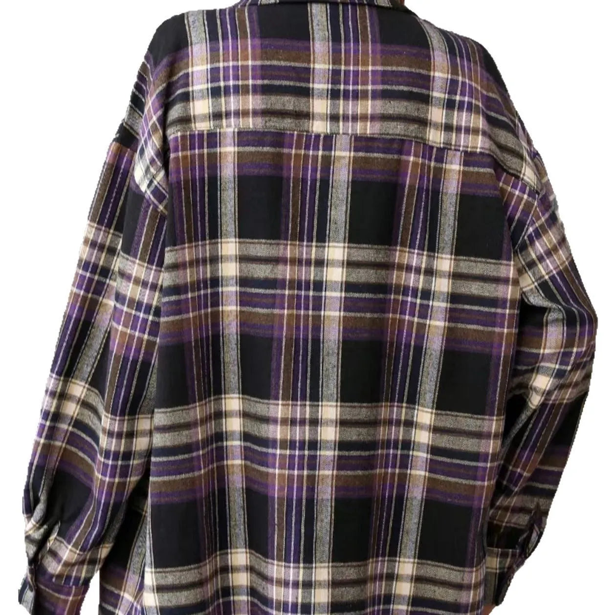 Women's loose fit plaid shirt in cotton fabric showing black, green and purple colour options