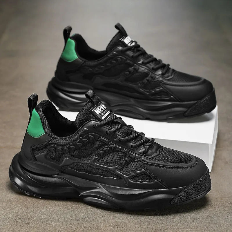 Men's breathable mesh shoes in black or white with PU mesh upper and round toe