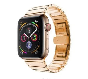 Silver metal chain link watch band with butterfly buckle clasp for Apple Watch