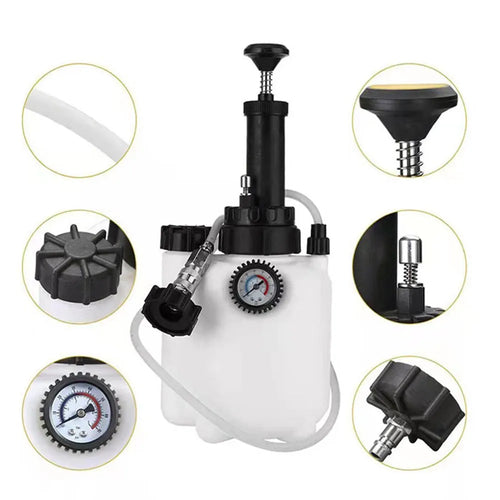White 3 litre brake oil tank replacement tool for automotive maintenance with copper, iron and plastic construction