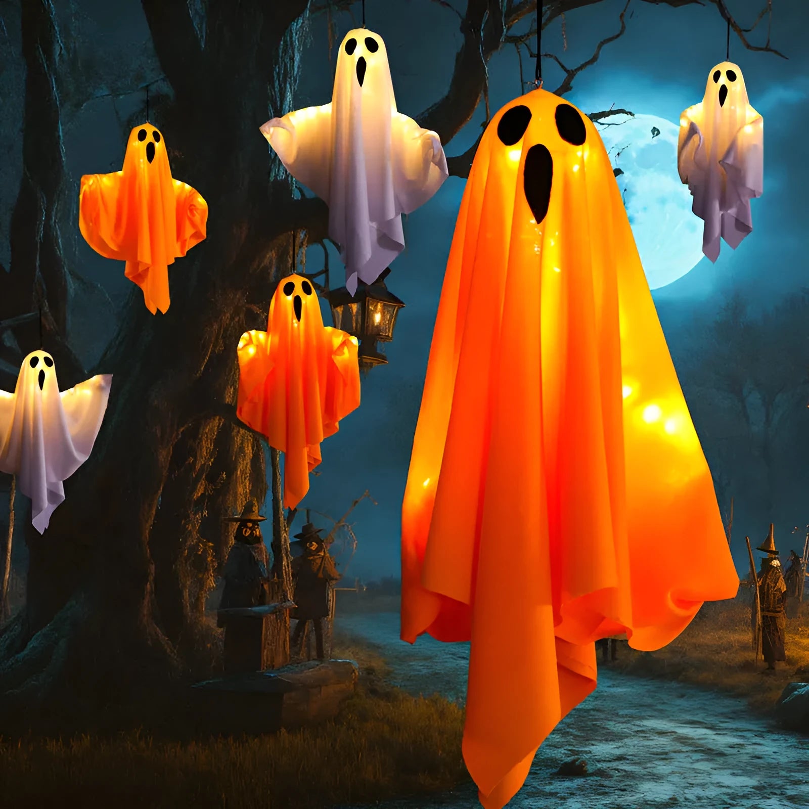 Electronic Halloween ghost light decoration with cloth construction and battery operation
