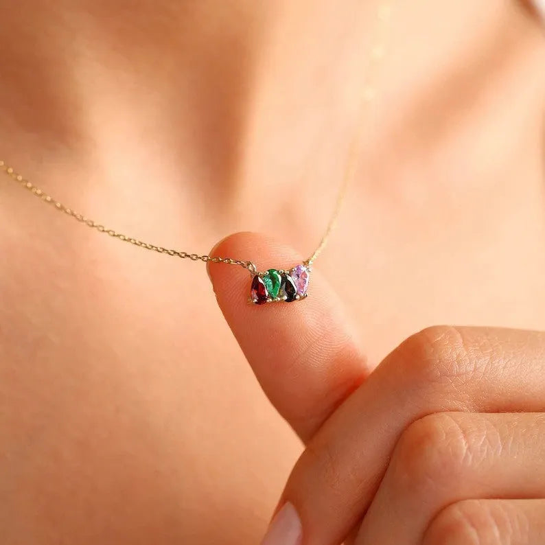 Titanium steel zircon birthstone necklace in a princess-style clavicle chain design.