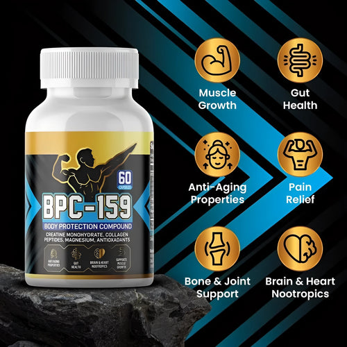 Bottle of body energy supplement capsules for general wellbeing support