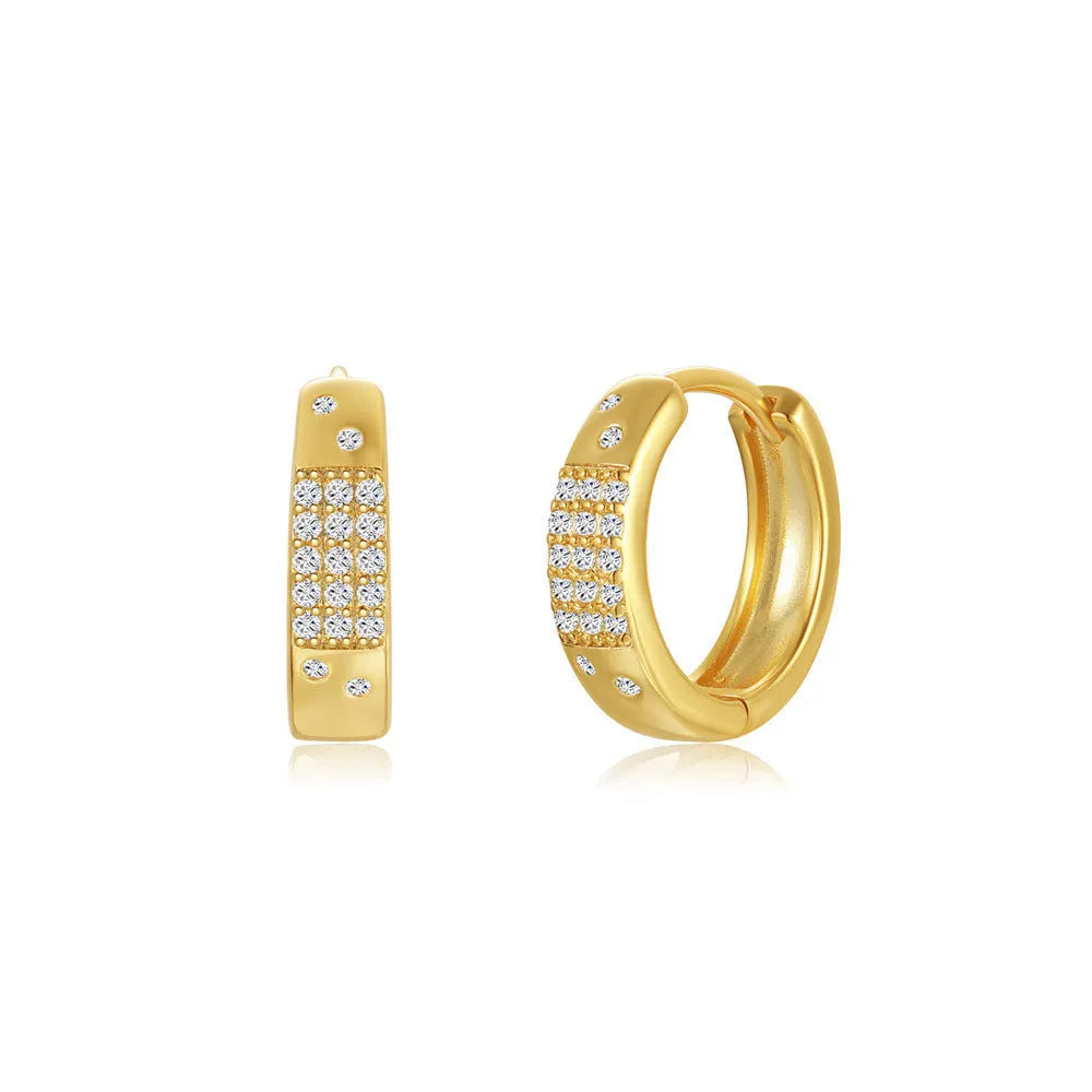 Brass diamond geometric earclip earrings with electroplated gold finish and round elements