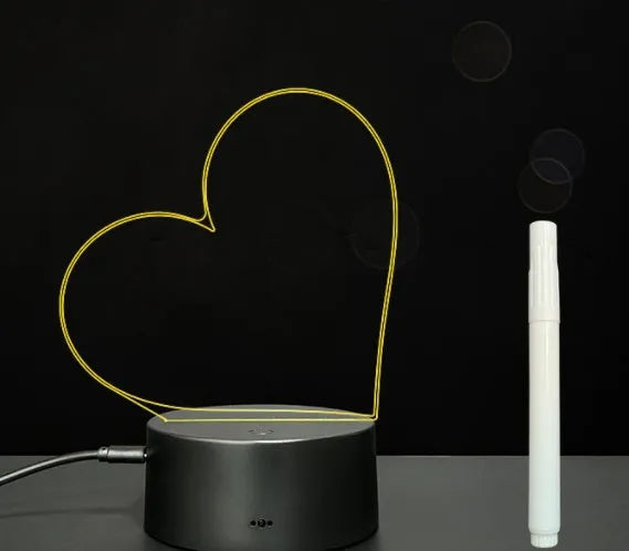 3D acrylic message board night light with remote control and stylus on wooden desk