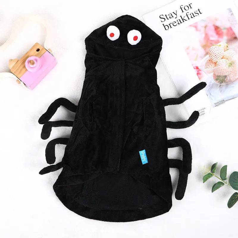 Halloween spider costume for dogs with spiderweb pattern in polyester fabric