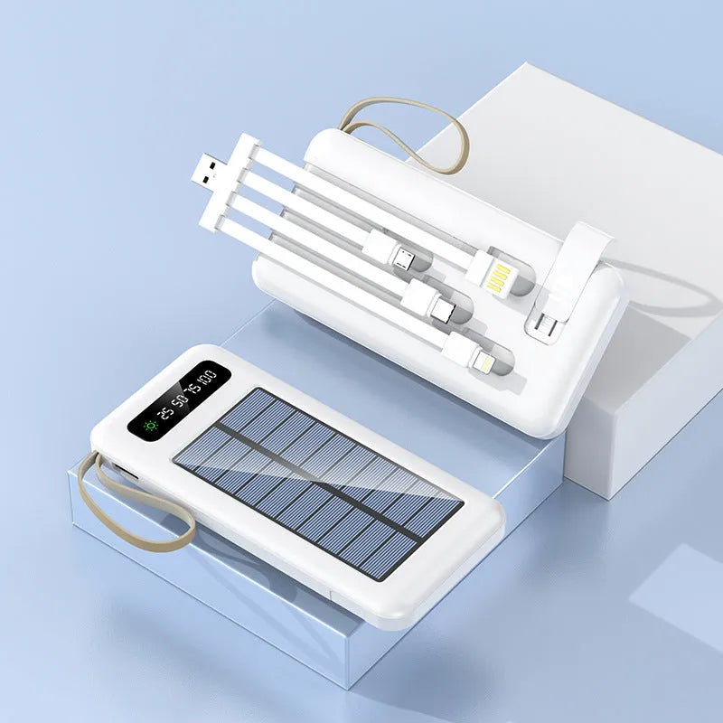 Solar power bank in black or white with 20000mA or 30000mA capacity for mobile device charging