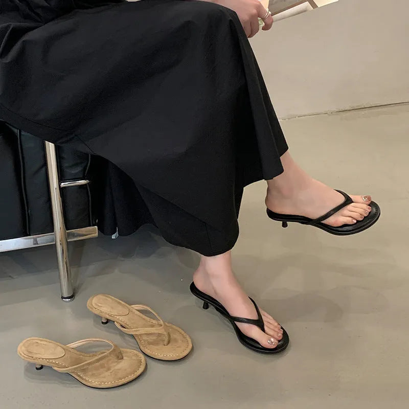 Women's round toe stiletto summer sandals in classic black colour option