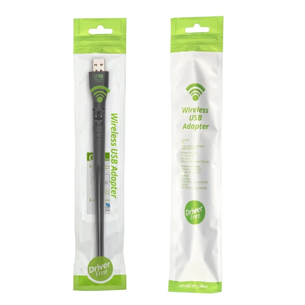Black USB WiFi6 wireless network card with driver-free operation for Windows PC laptop connectivity