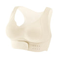 Front buckle sports bra for women in black, white, or liquid foundation colour with back shaping design