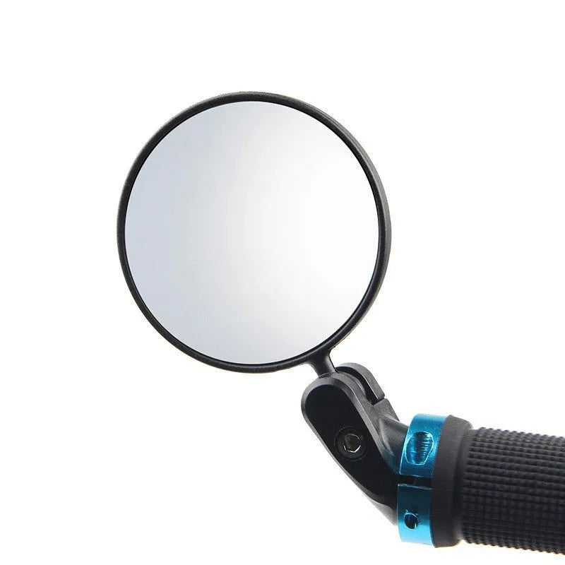 Black foldable convex rearview mirror showing 7cm diameter and rotating joint.