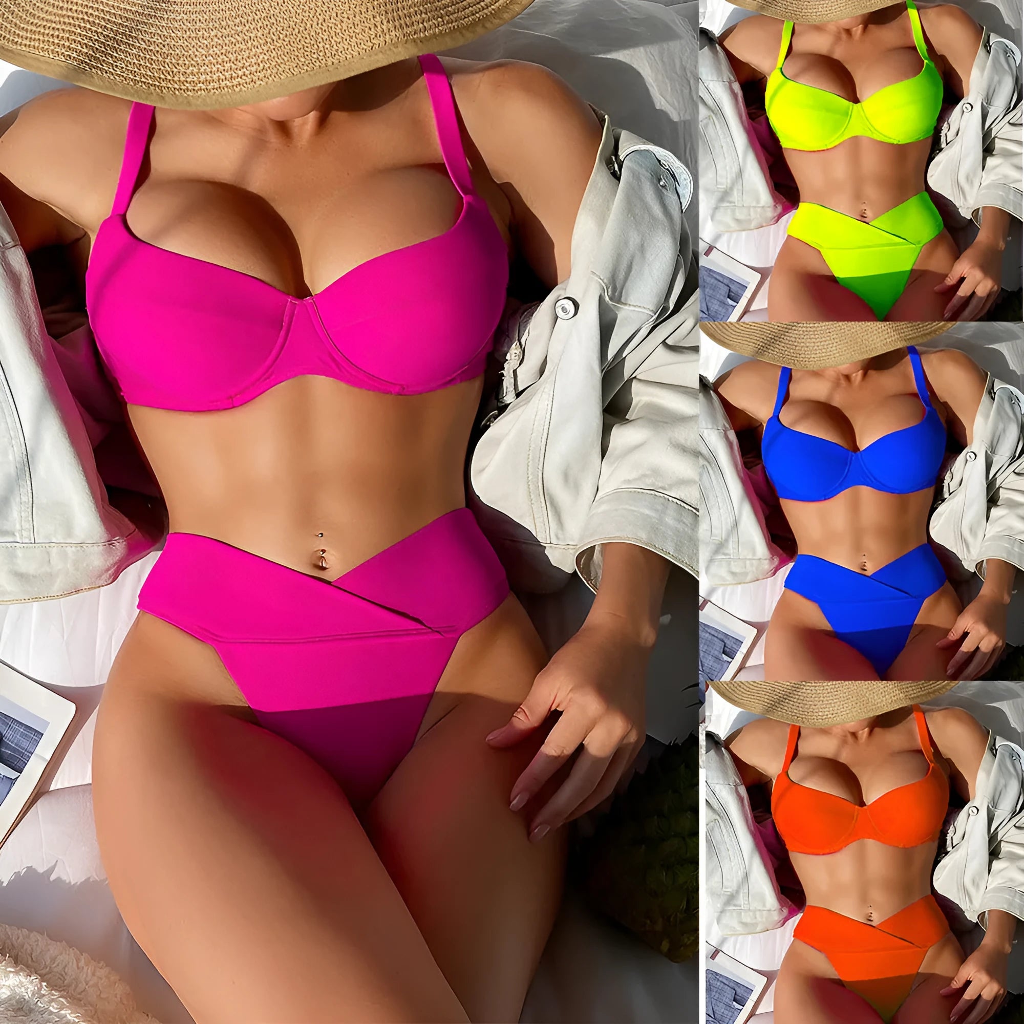 Women's solid colour bikini swimsuit in a briefs style on a mannequin