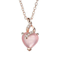 Women's heart-shaped pink crystal pendant necklace with rose gold electroplated cross chain