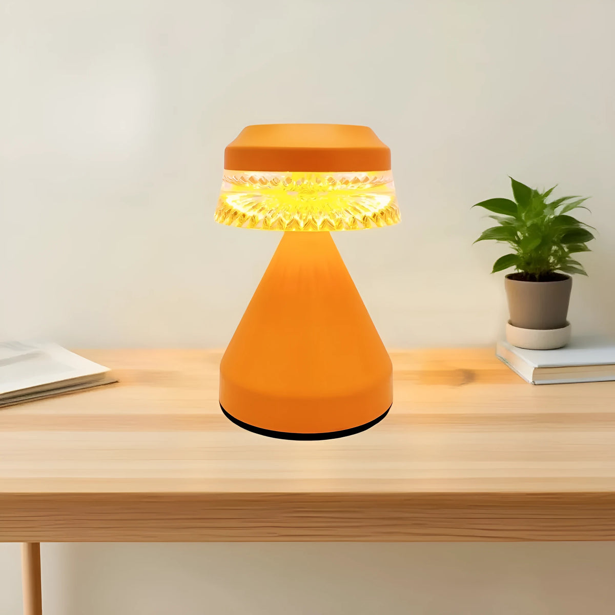 Small LED night lamp with USB cable in black, brown, or orange colours
