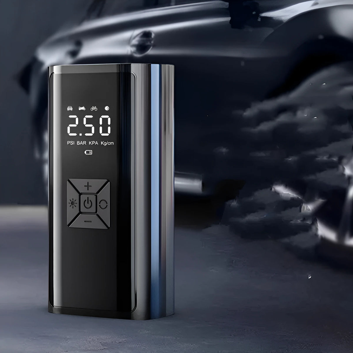 Portable wireless digital display car tyre pump with LED light and USB port