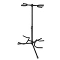 Black iron vertical double-headed adjustable guitar stand for acoustic and electric instruments