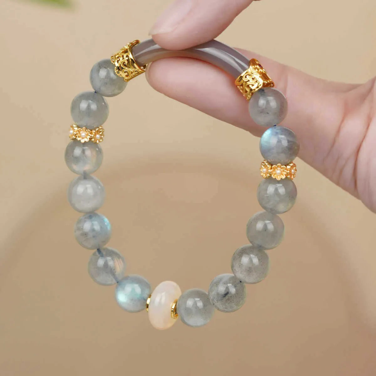 Emerald green Tian Shan Cui jade women's half bracelet with floating flower girl design and round beads