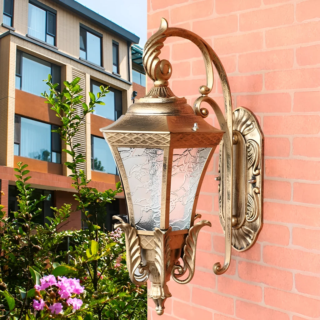 European-style outdoor wall-mounted street lamp in black finish with solar remote control