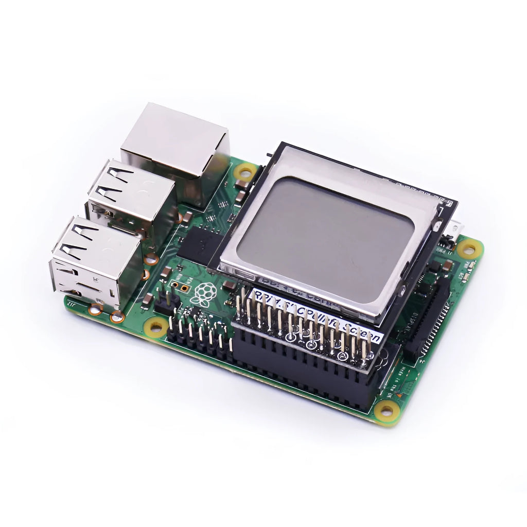 Raspberry Pi 1.6 inch LCD display screen showing CPU information with backlight switch