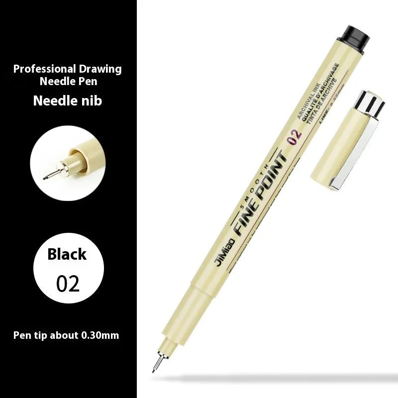Waterproof needle pen drawing set with syringe-style design and black ink cartridge