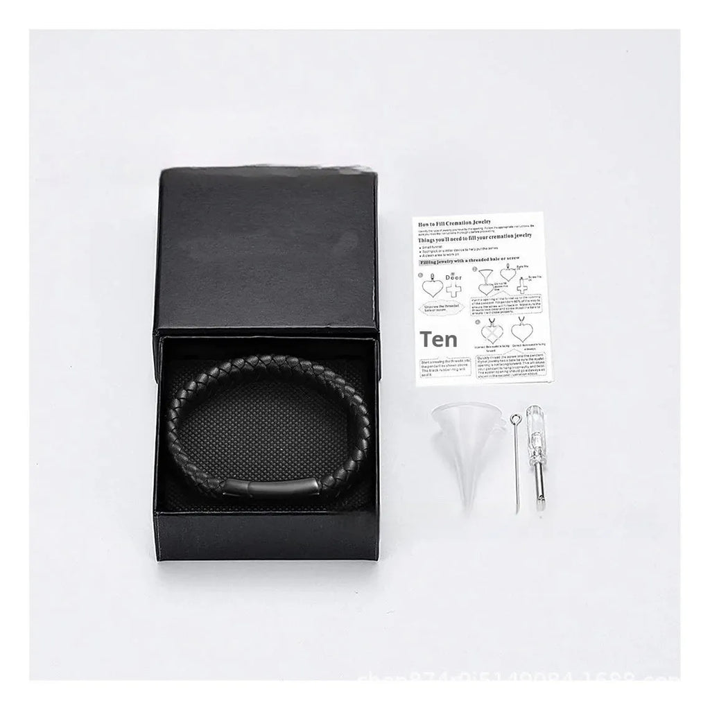 Black stainless steel bracelet with weaving design and English letter personalisation for travel commemoration