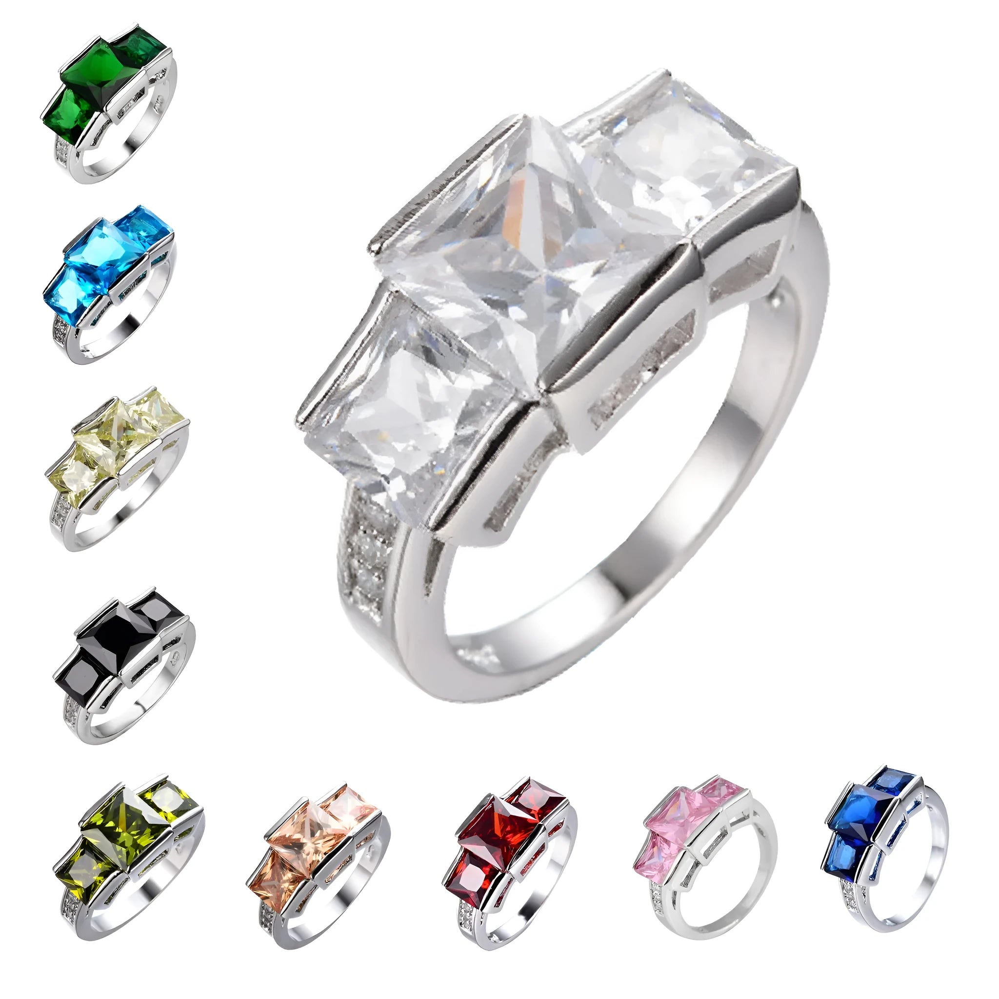 Women's copper electroplated ring in geometric design showing colour options including apple green and sapphire blue