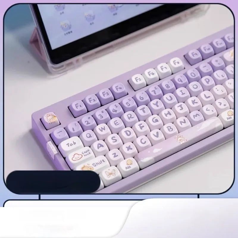PBT gradient purple rabbit key cap set for mechanical keyboards with sublimation printed design