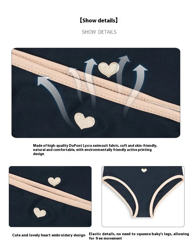 Dark blue split swimsuit for girls with high elasticity polyester and Lycra construction
