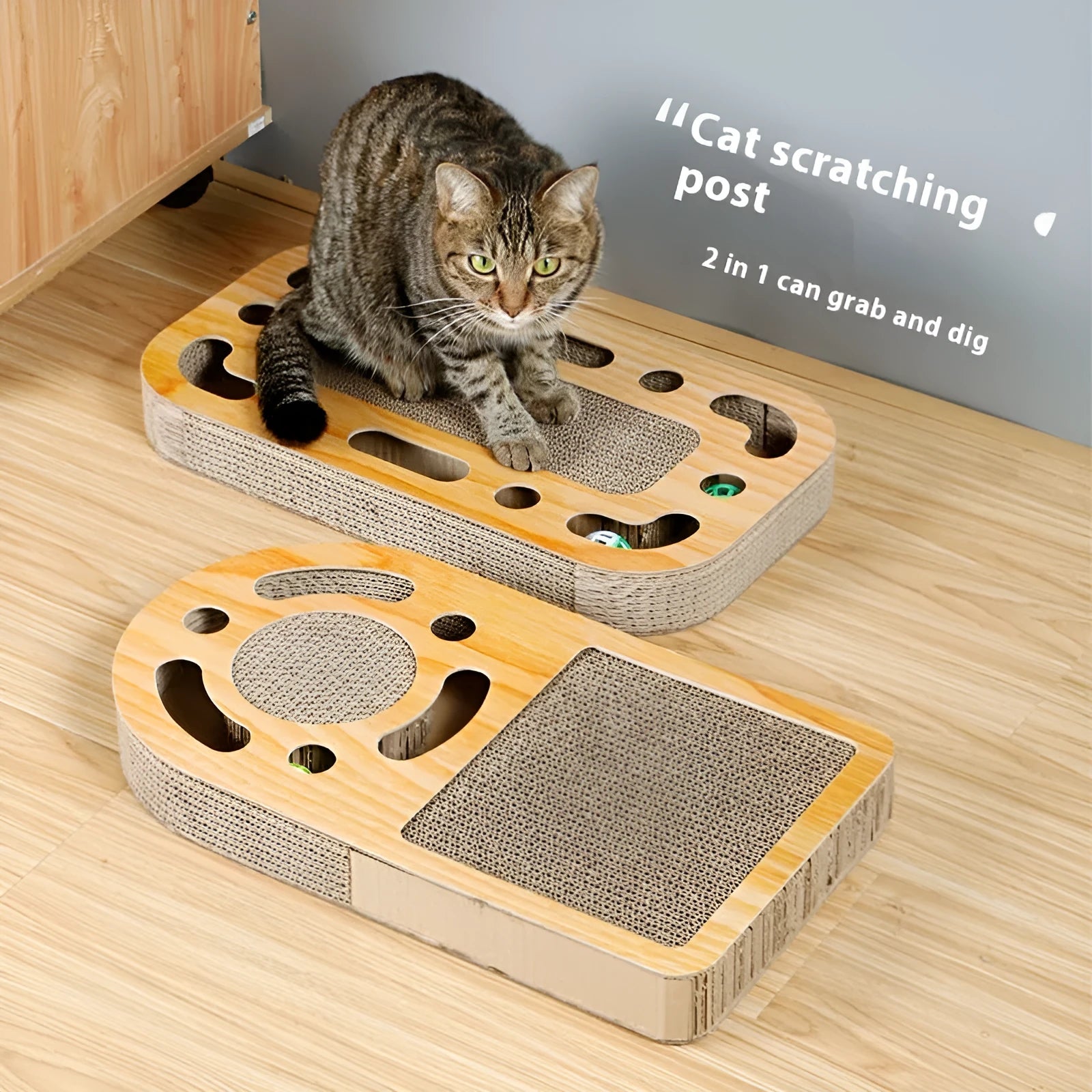 Corrugated paper cat scratching board with ball in multiple shape options