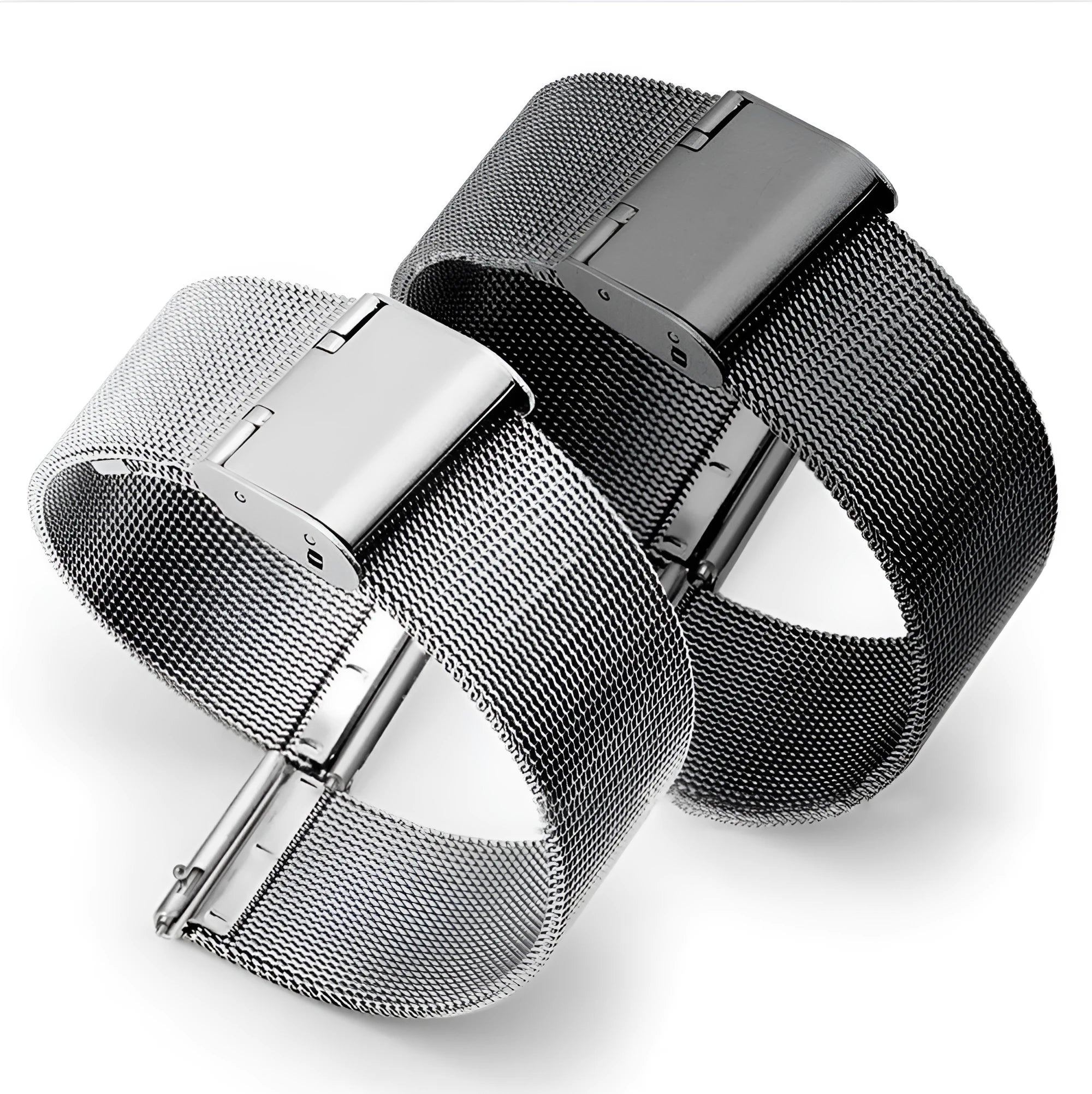 Milani silk woven stainless steel watch band showing multiple width sizes and colour options