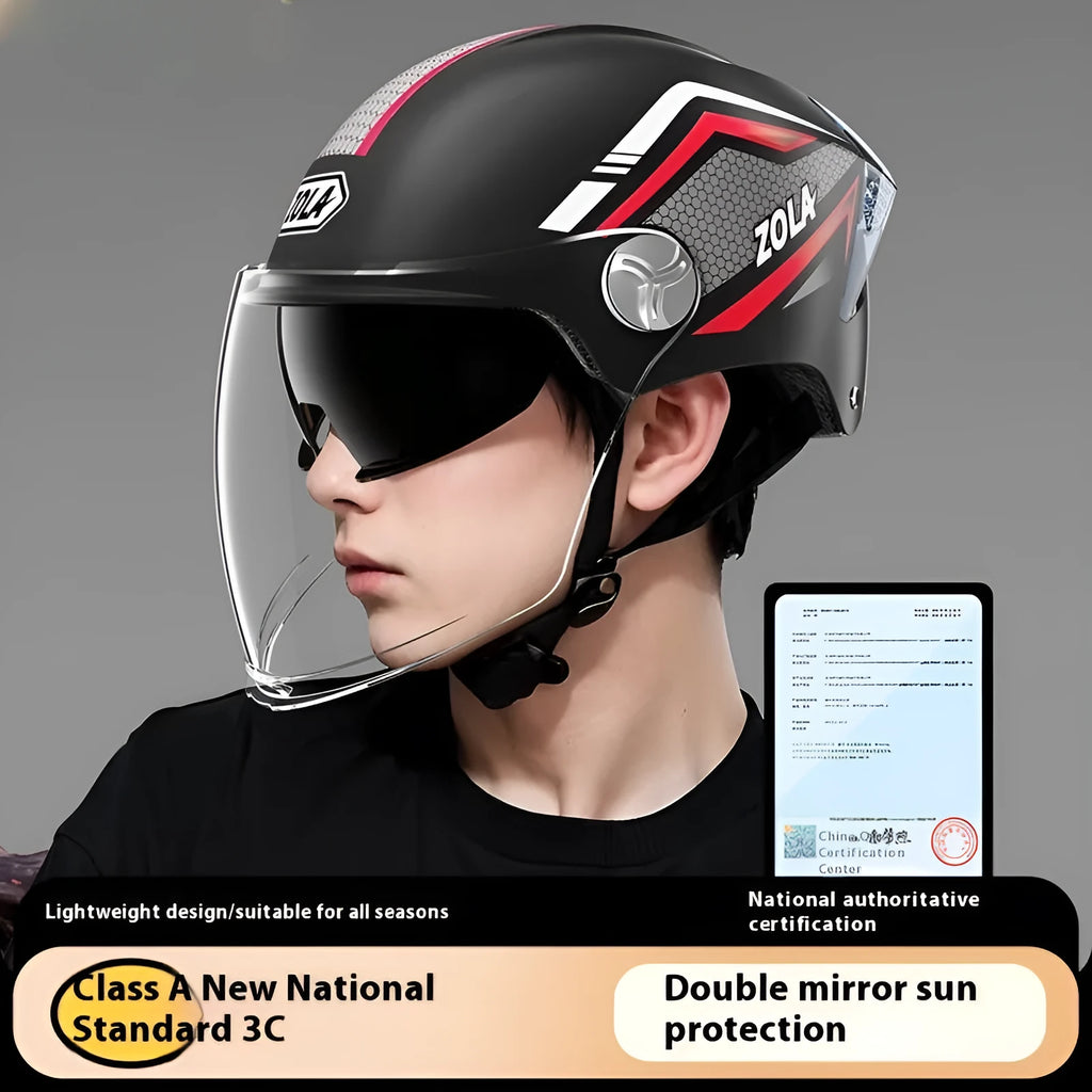 3C certified ABS plastic motorcycle half helmet shown in a light brown double mirror colour variant.