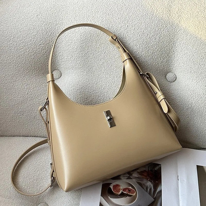 Genuine leather crossbody shoulder bag with sandwich pocket design in dumpling shape