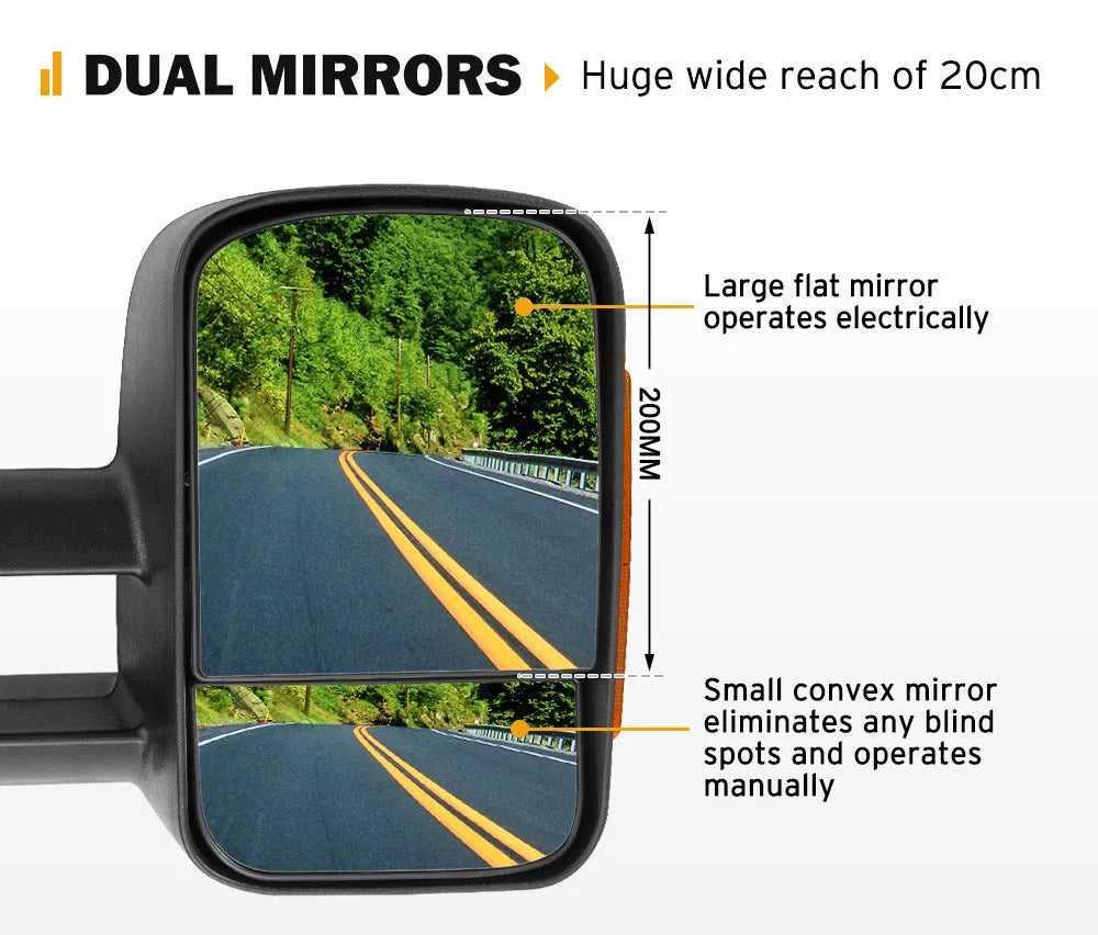 Black electric exterior rear vision mirror with integrated indicator for D23 Nissan NP300