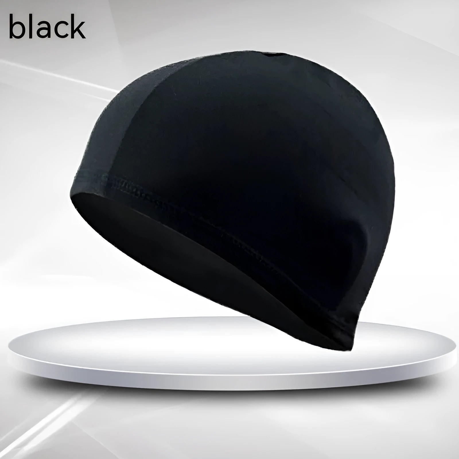 Black single line unisex polyester swim cap for adult swimming and pool training