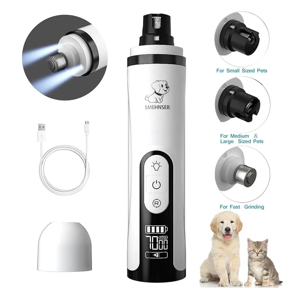 Electric dog nail trimmer with LED display and 3-speed settings