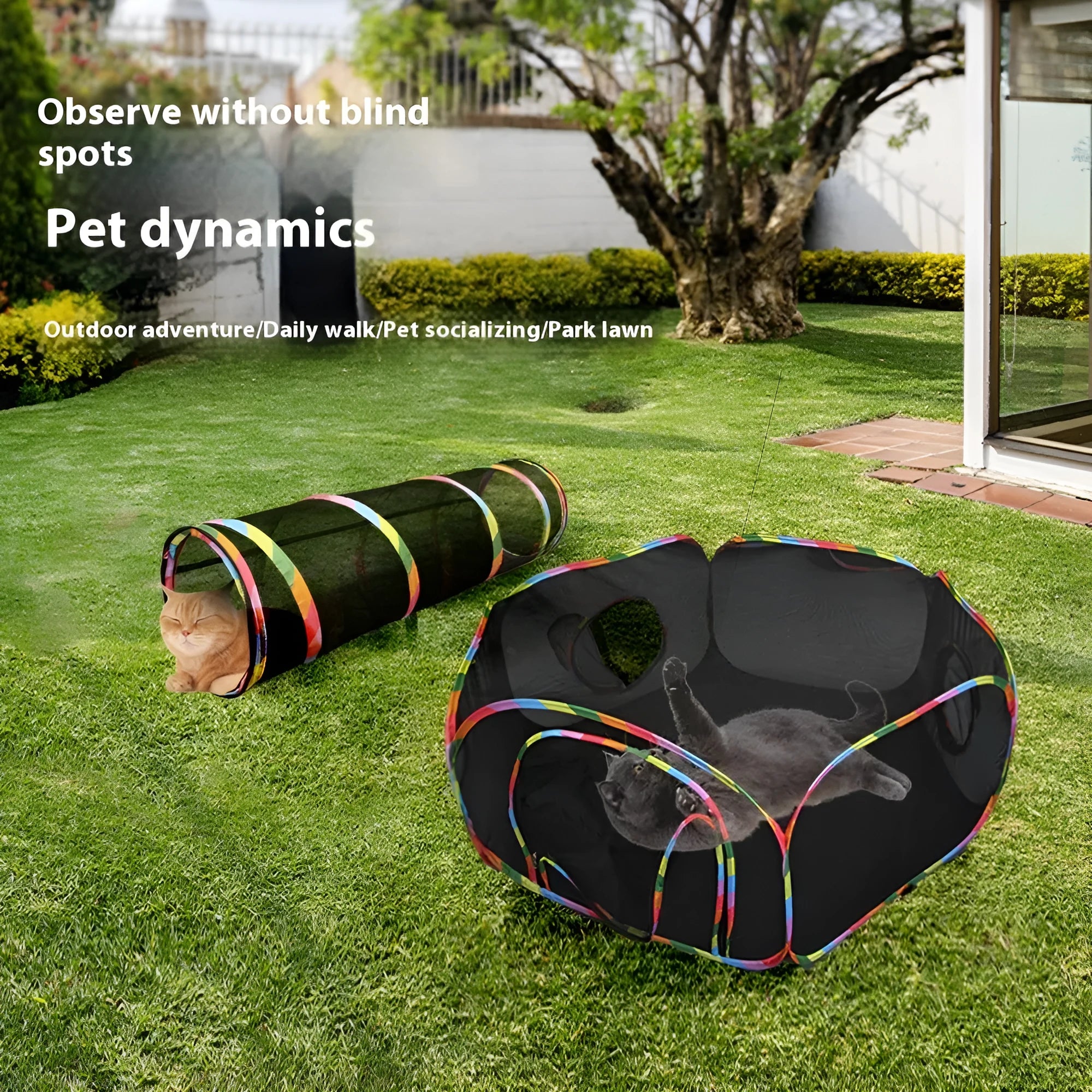 Foldable mesh cat cage showing multiple shape configurations