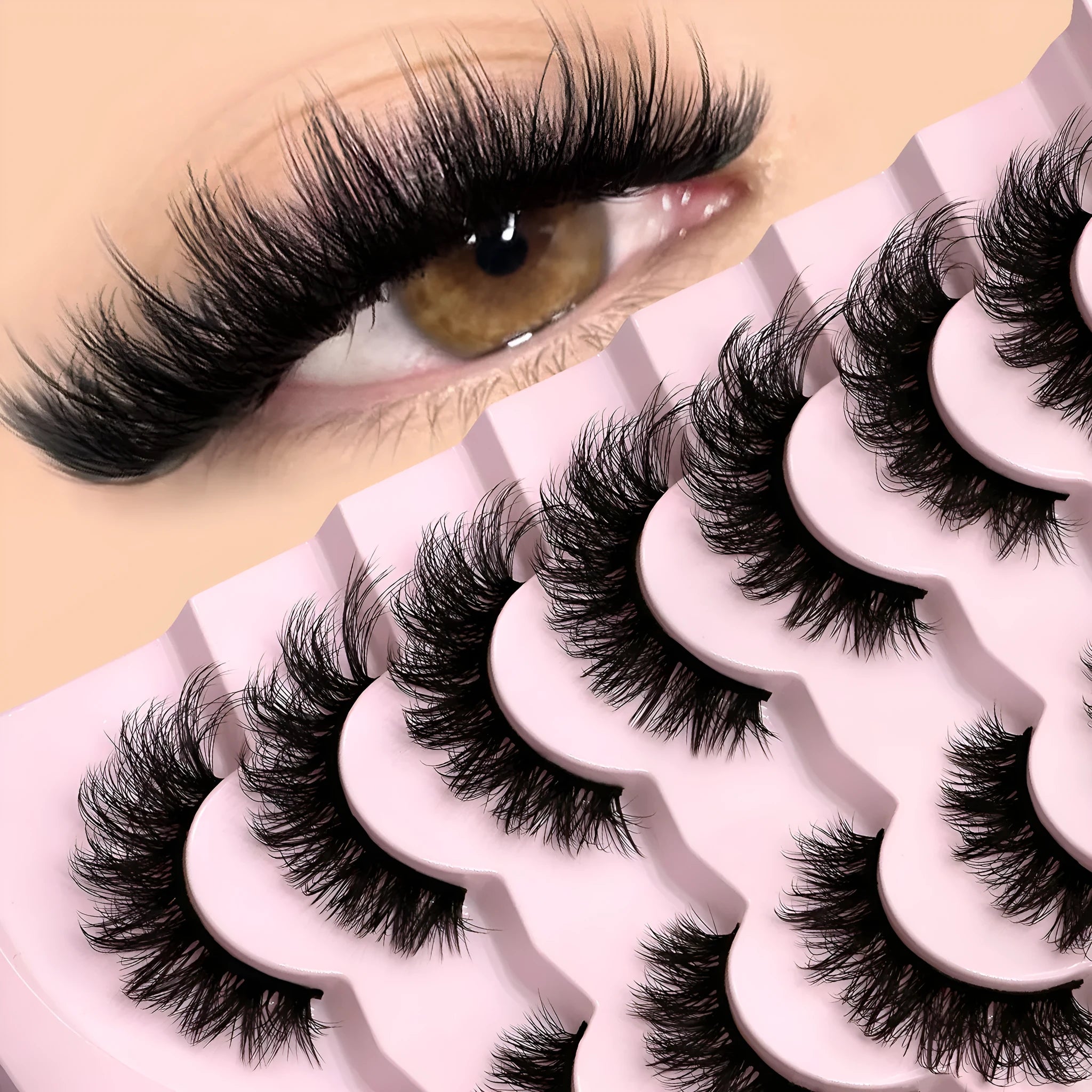 Six styles of natural false eyelashes without eyeliner in artificial fibre construction