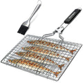 Stainless steel square barbecue mesh basket with folding design and cleaning brush