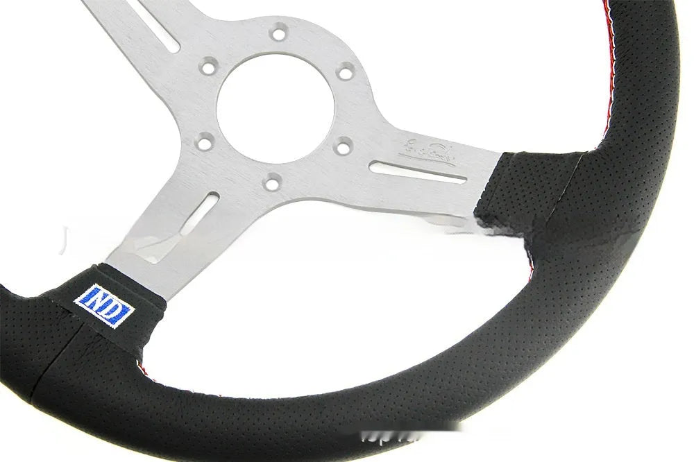 14-inch leather steering wheel with middle concave design showing black skeleton colour option
