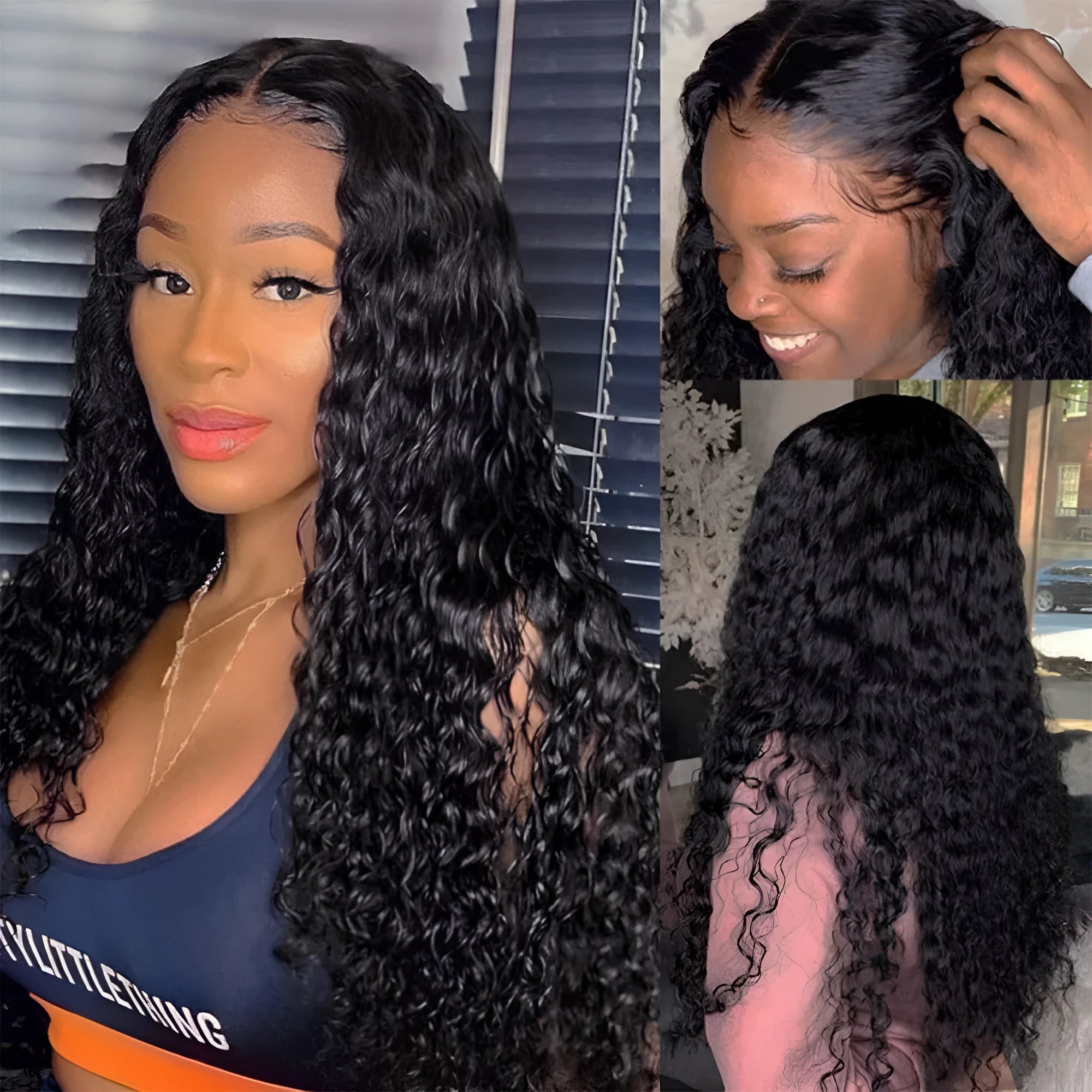 Curly human hair lace front wig on a mannequin head, showing natural hairline and long curls.