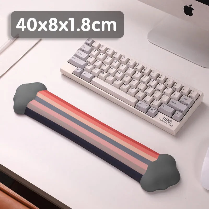 Silicone wrist rest mouse pad and matching keyboard support with cloud pattern design on desk