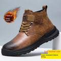 Men's black high-top platform Martin Boots with velvet-like finish and rubber sole