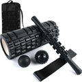 Black fitness foam roller massage bar measuring 33cm long on a plain background.