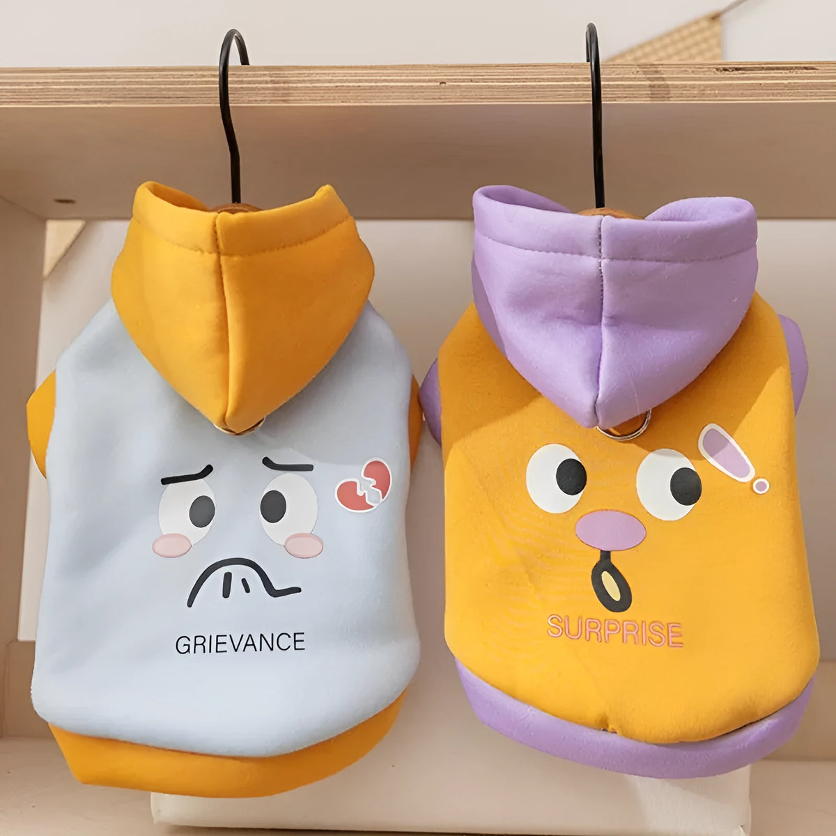 Autumn winter dog hoodie with cute cartoon bear design, blue and yellow, sizes XS to XXL for small to medium pets