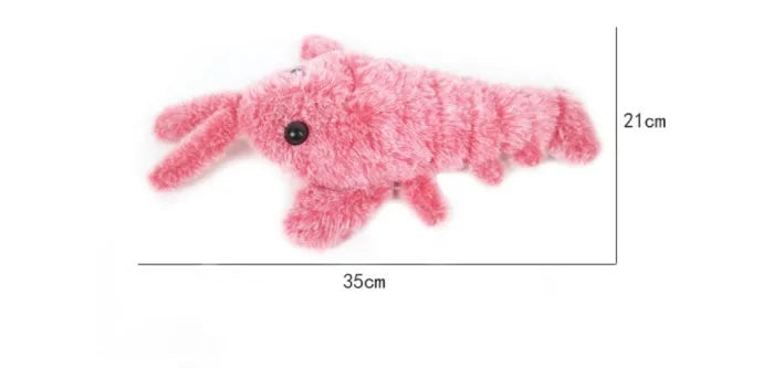 Electric jumping shrimp plush lobster cat toy, USB rechargeable, about 35cm, long-haired carved velvet with filling cotton.