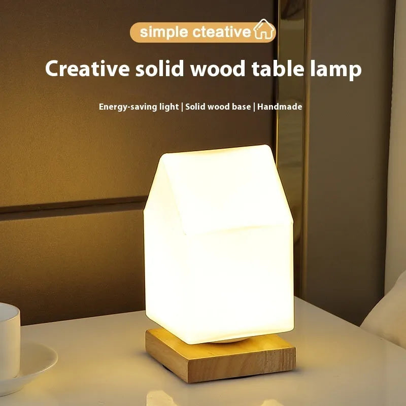 Nordic solid wood USB table lamp in white with touch dimming
