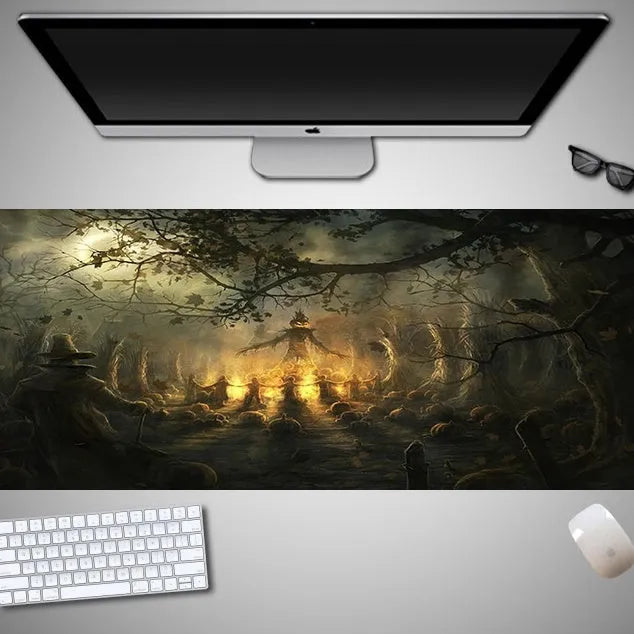 Large Halloween-themed gaming mouse pad with non-slip rubber cloth surface measuring 800mm long